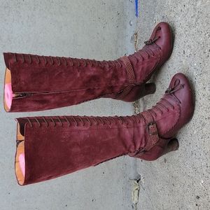 Gold Button Leather Medieval Lace-Up Heeled Tool Boots